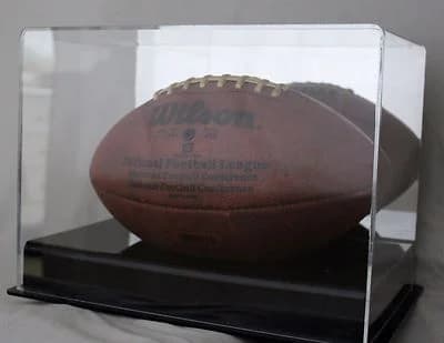 Premium Full Size Football Display Case with Mirrror Back & Black Acrylic Riser