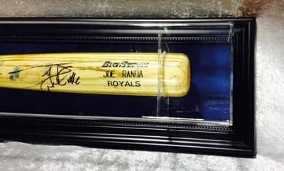 Premium Wall Mount Baseball Bat Display Case,Black frame with blue background