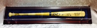 Premium Wall Mount Baseball Bat Display Case, Mahogany frame W/ Blue background
