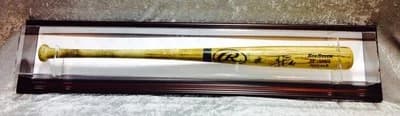 Premium Wall Mount Baseball Bat Display Case, Mahogany frame w/ White background